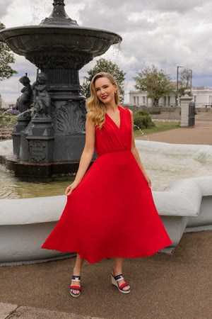 Sleeveless Red Hannah Midi Dress