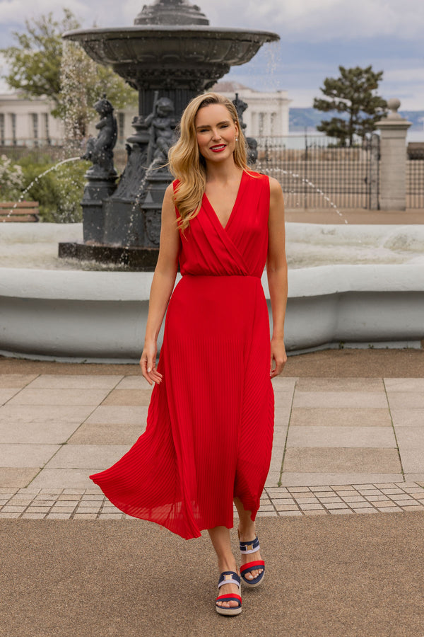 Sleeveless Red Hannah Midi Dress