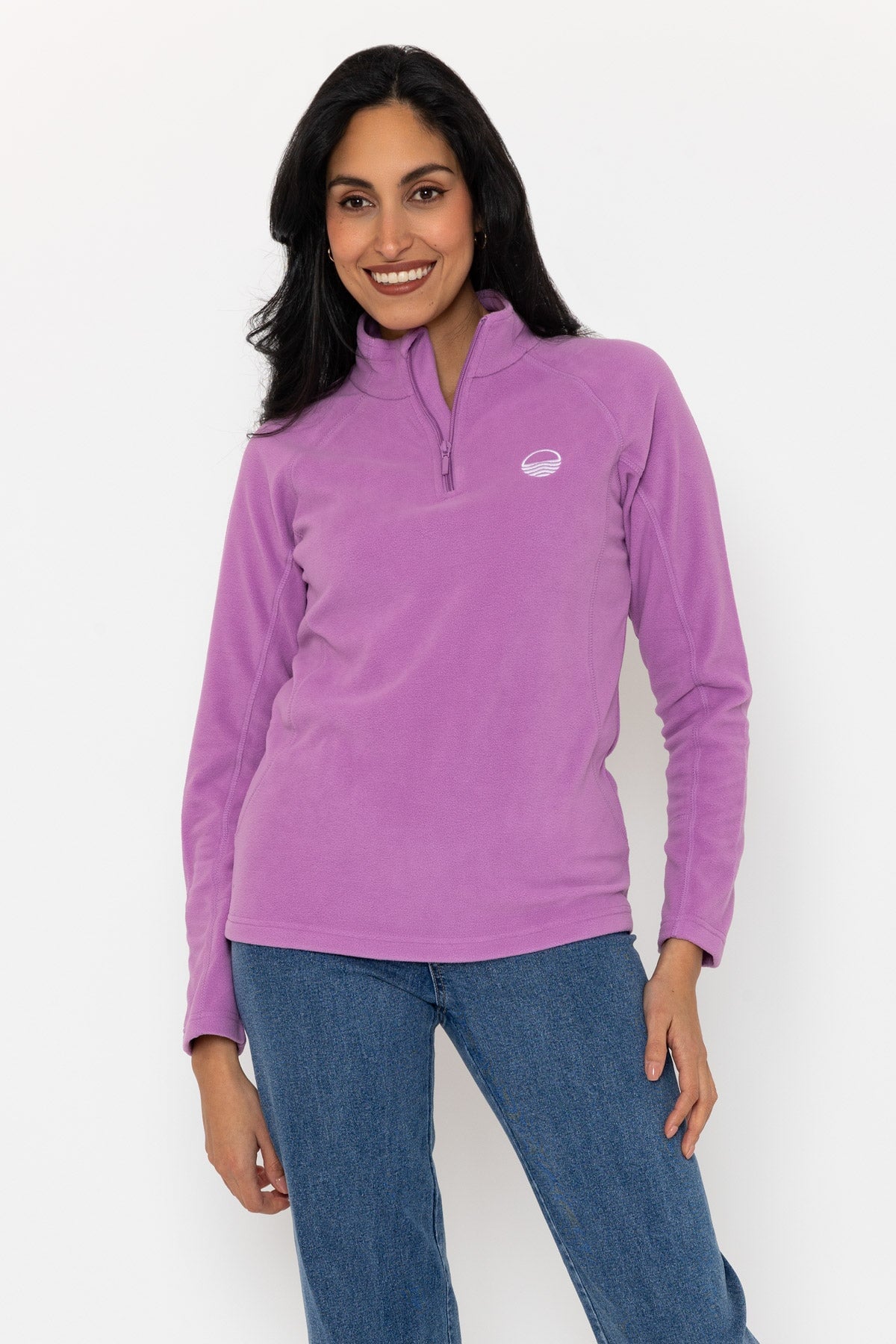 1/2 Zip Recycled Polar Fleece in Mauve Purple