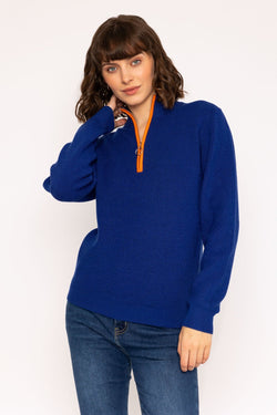 Carraig Donn 1/4 Zip Placket Contrast Knit Sweater in Cobalt Blue