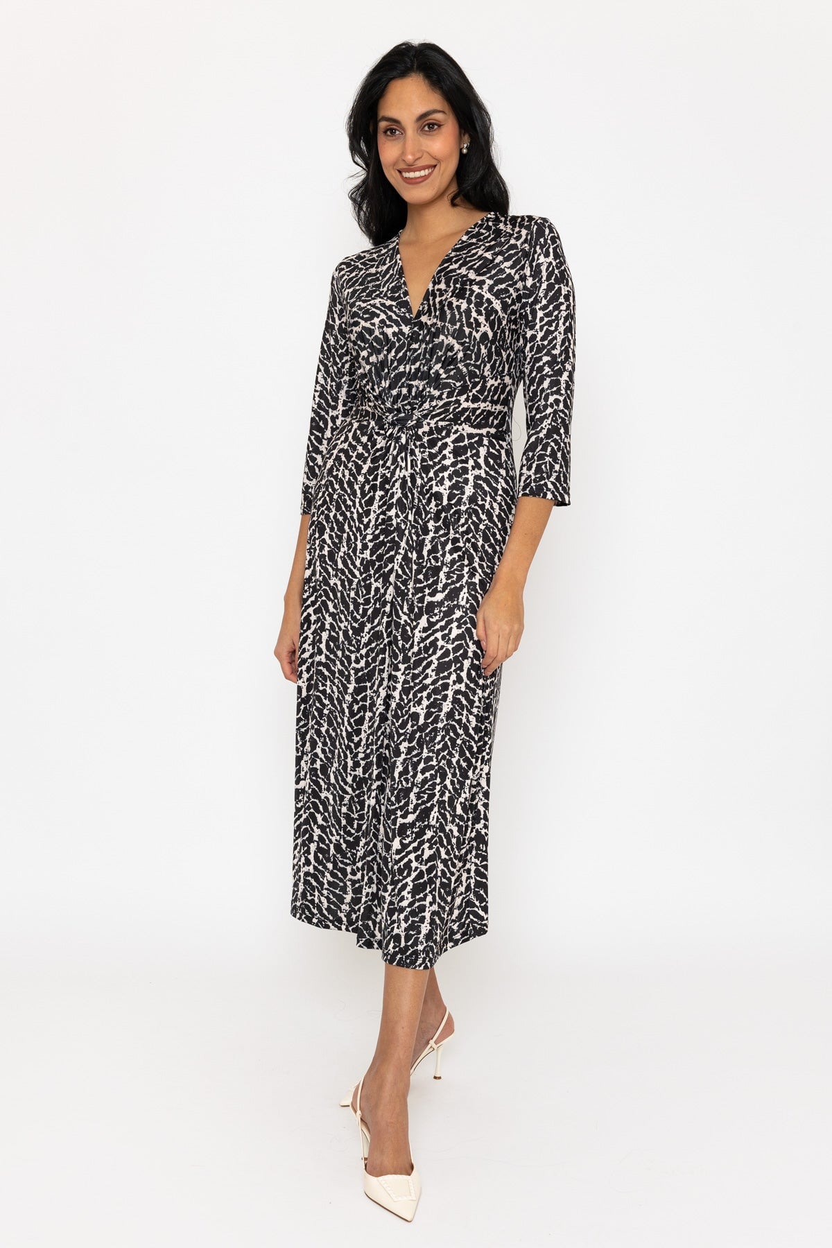 Black Print Louisa Midi Dress