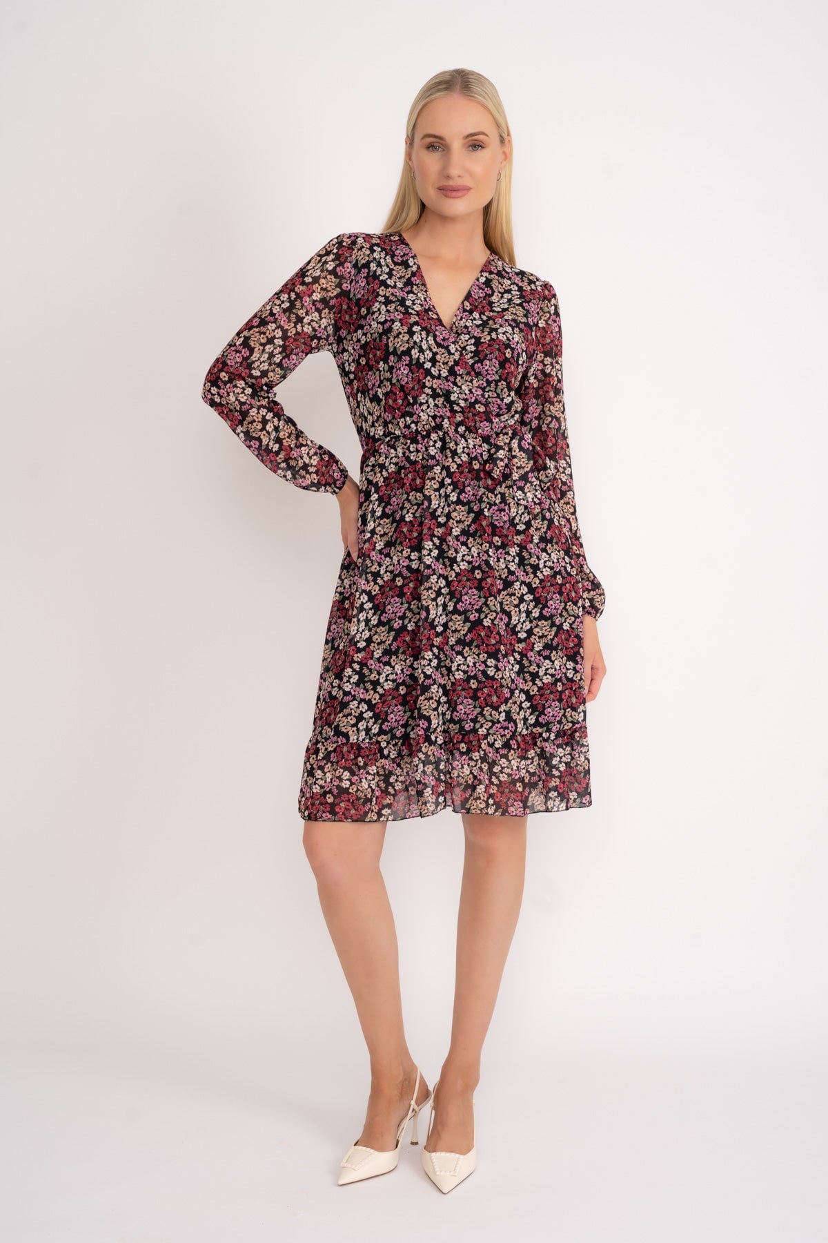 Ladies black floral dress hotsell