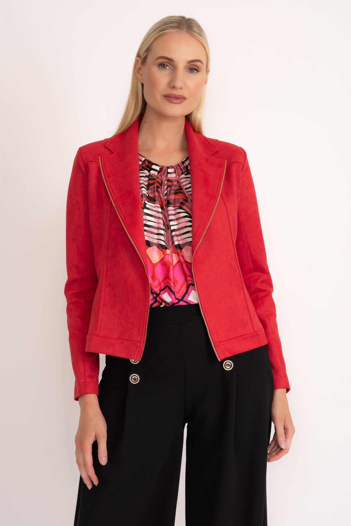 Red Suedette Zip Jacket