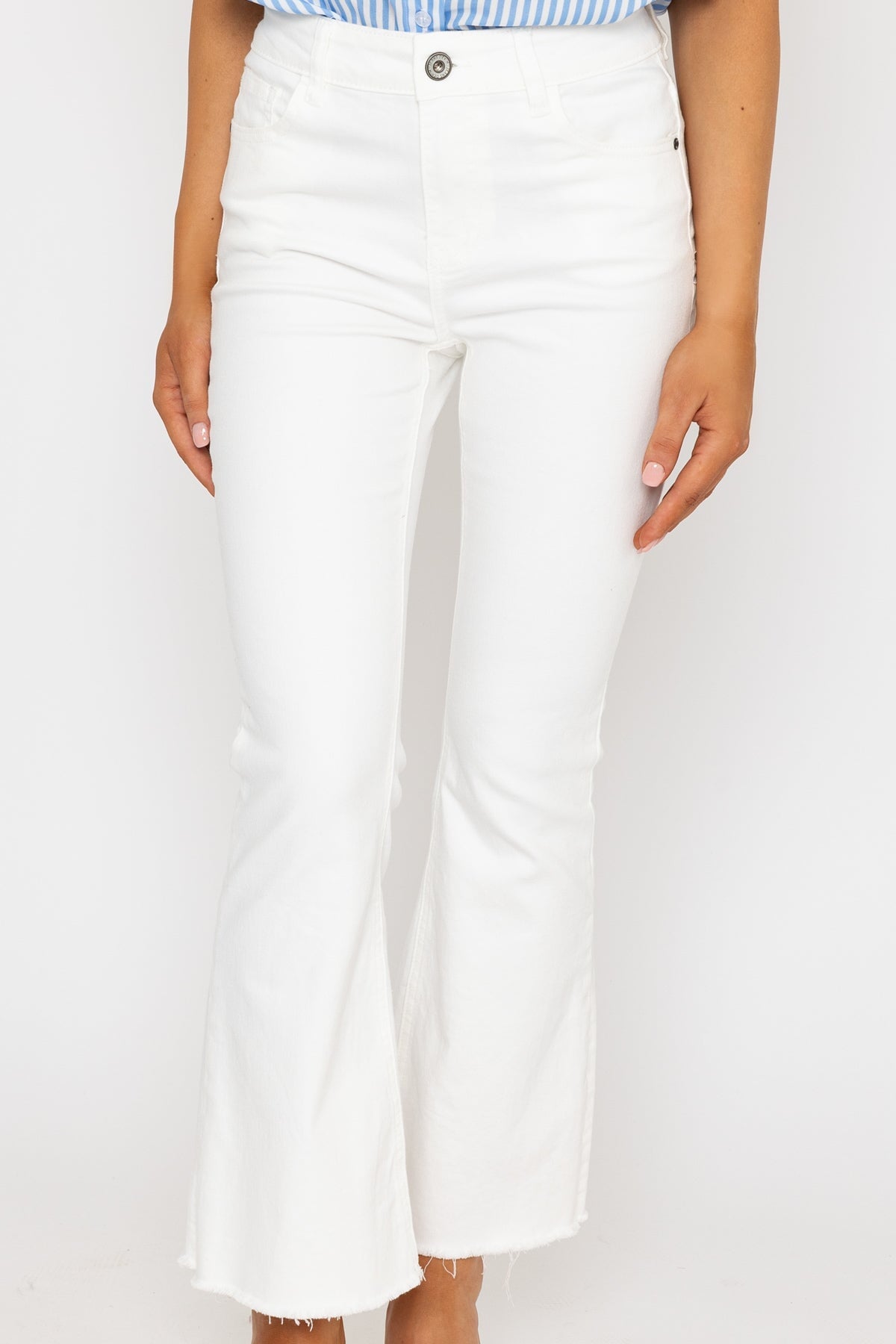 White Cropped Kick Flare Jeans Ladies White Jeans Carraig Donn