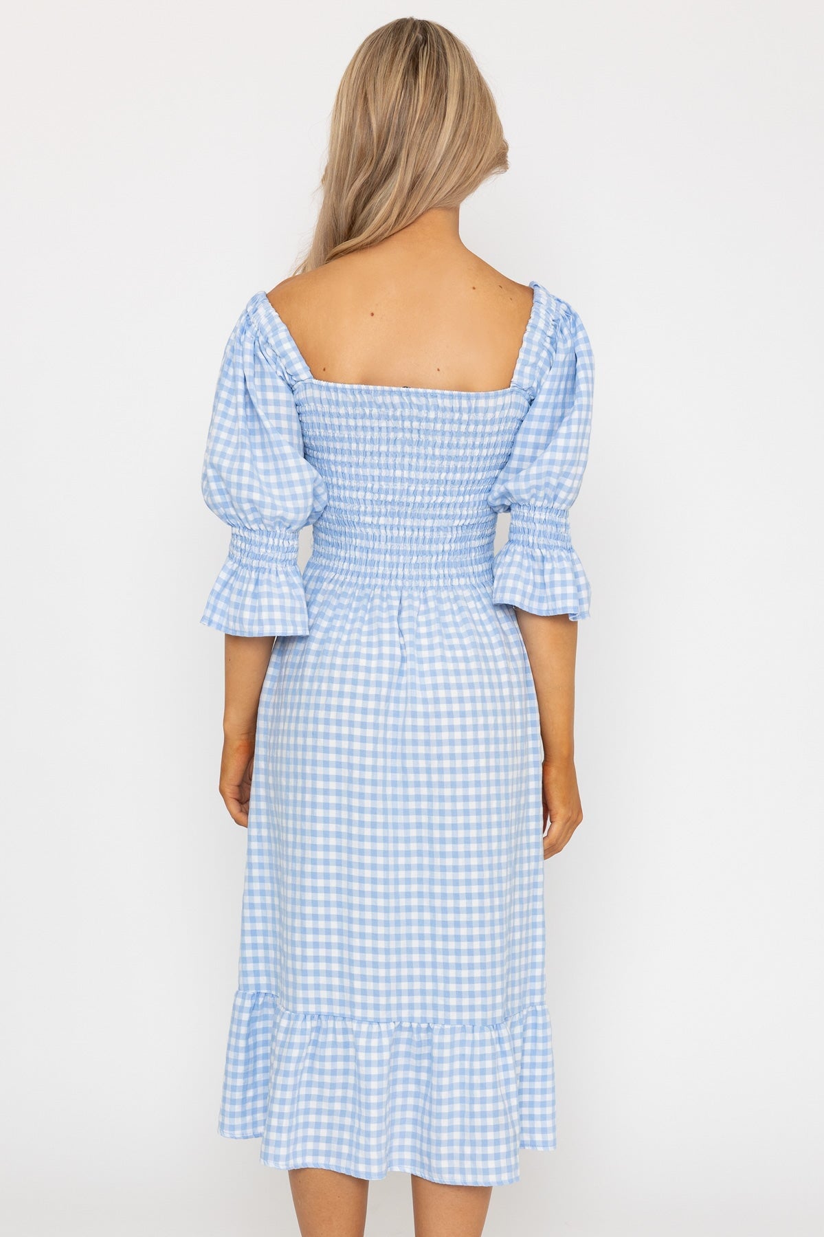 Blue gingham midi dress best sale