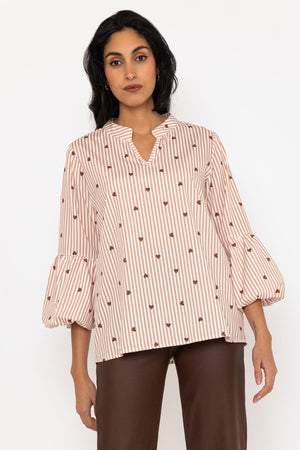 Brown Balloon Cuff Stripe Shirt