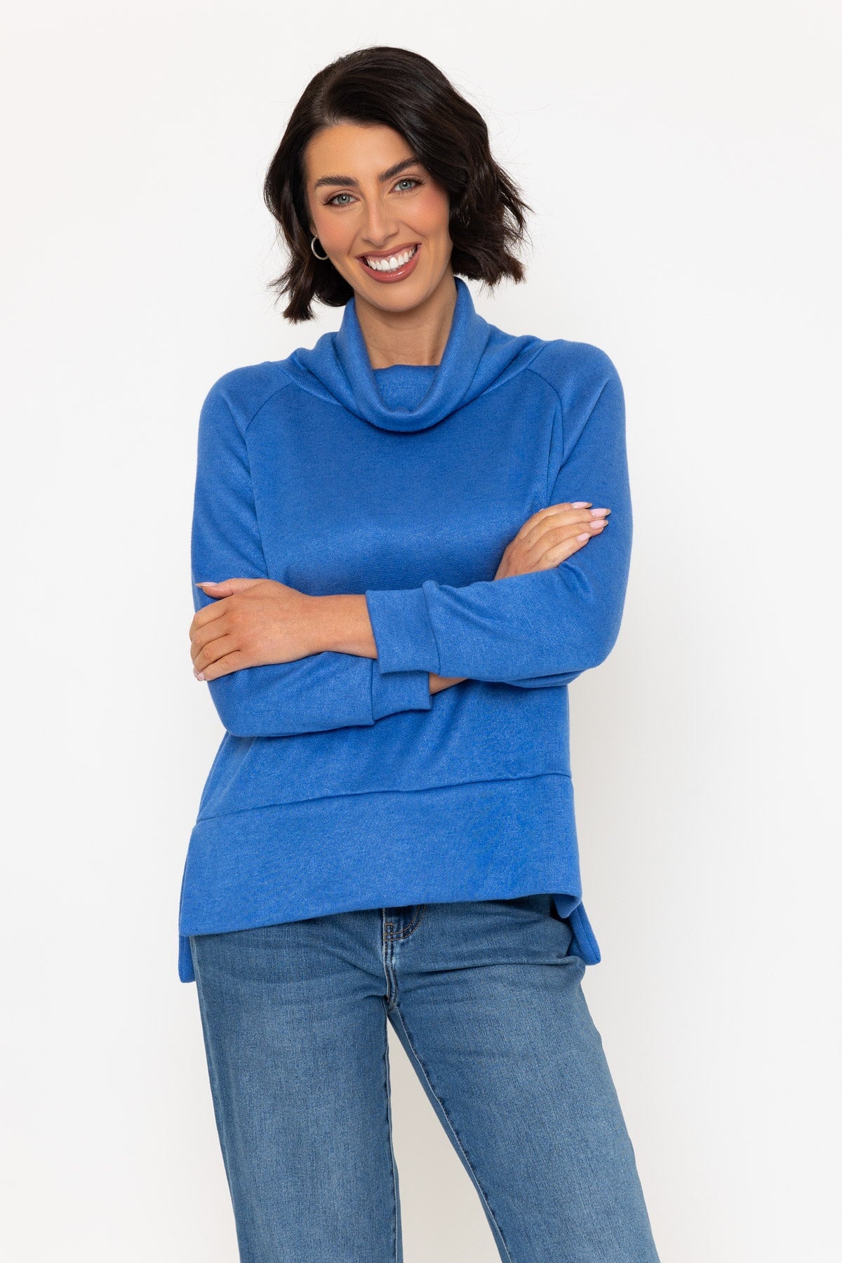 Blue Cowl Neck Knit Jumper