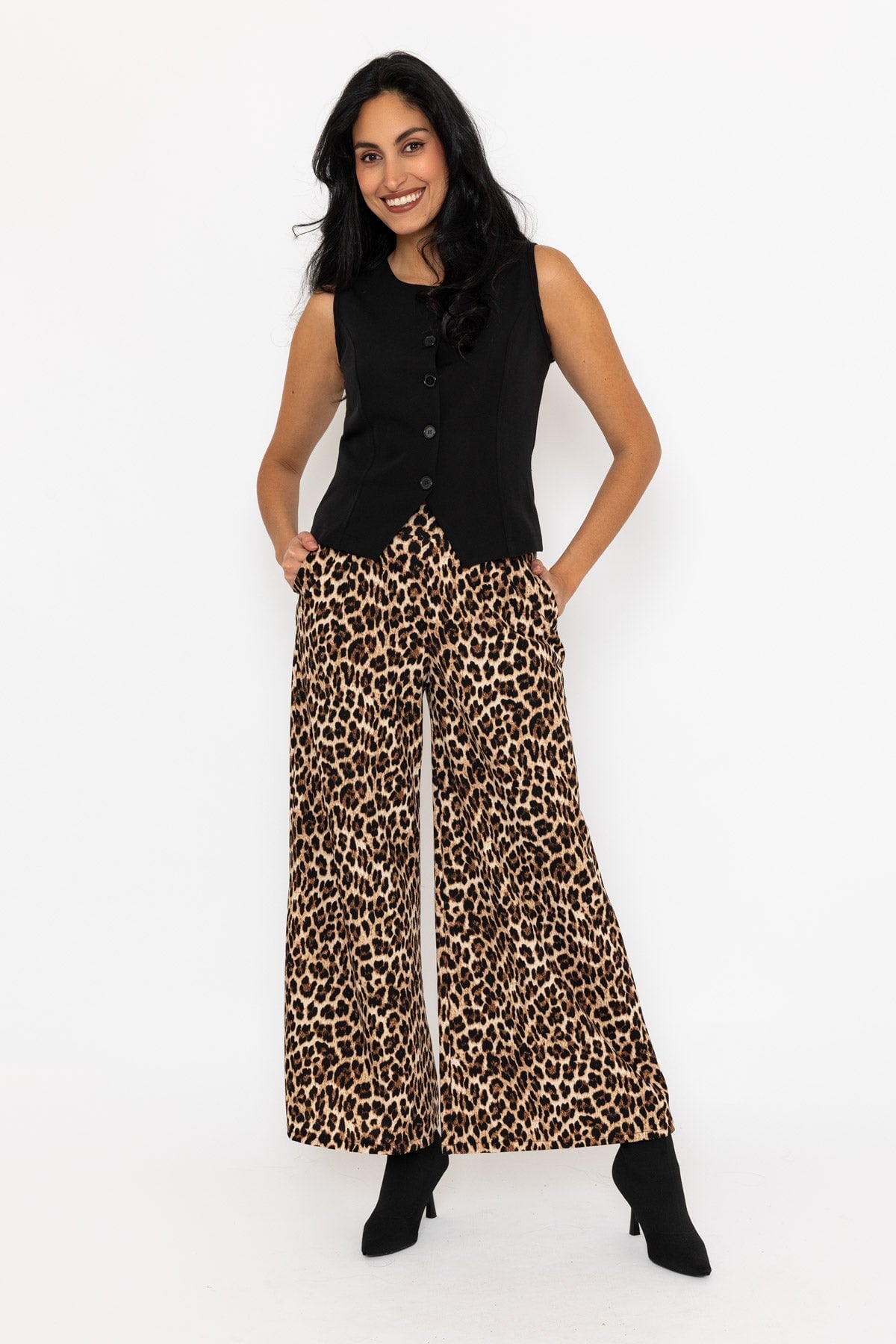 Leopard Print Wide Leg Trousers