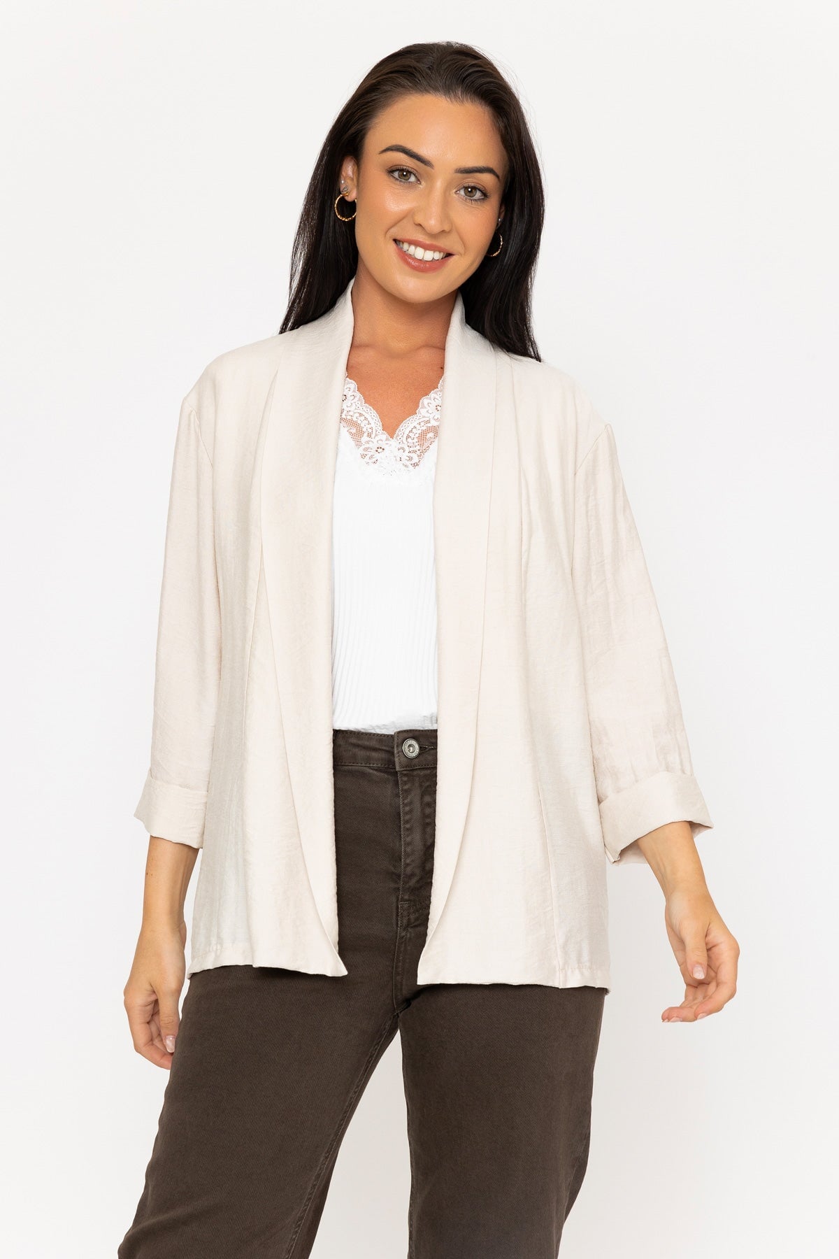 3/4 Length Sleeve Cover Up in Beige