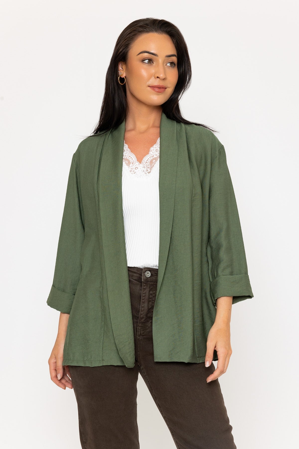 3/4 Length Sleeve Cover Up in Khaki