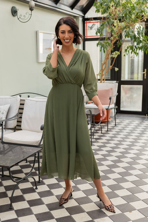 Carraig Donn 3/4 Length Sleeve Hannah Midi Dress in Khaki