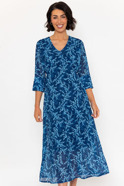 Carraig Donn 3/4 Sleeve Blue Print Kerry Midi Dress