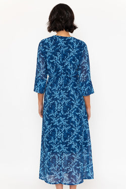 Carraig Donn 3/4 Sleeve Blue Print Kerry Midi Dress