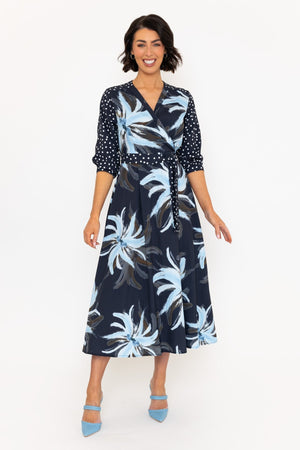 3/4 Sleeve Jacqueline Midi Dress in Navy