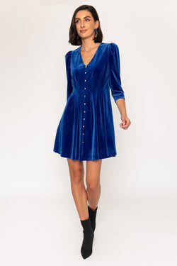 Carraig Donn 3/4 Sleeve Length Velvet Martha Mini Dress in Navy