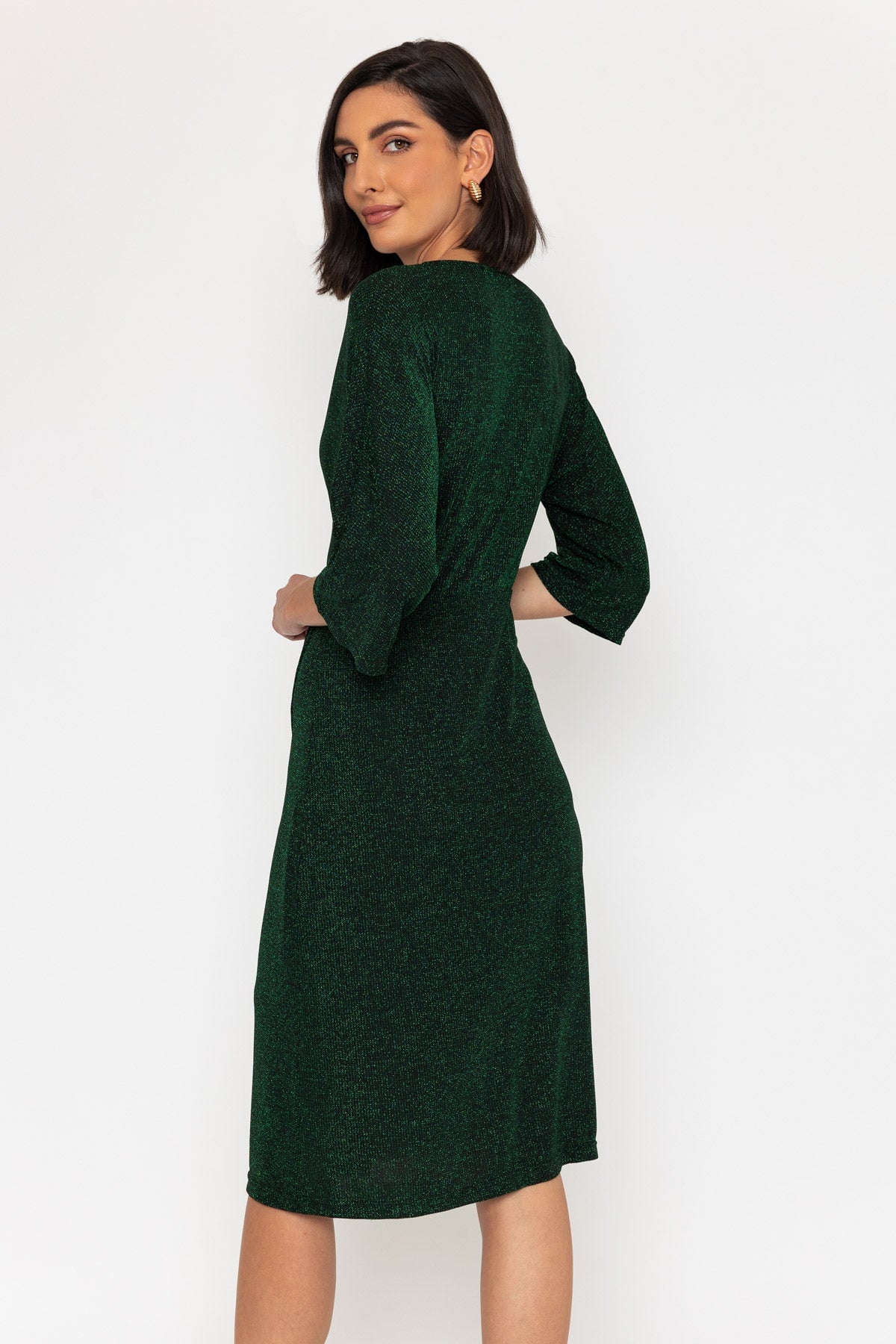 Lurex Wrap Knee Length Dress in Green Party Dresses Carraig Donn