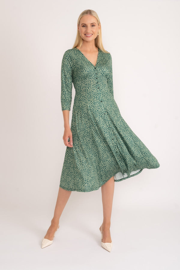 Carraig Donn Angelina Midi Dress in Green Print