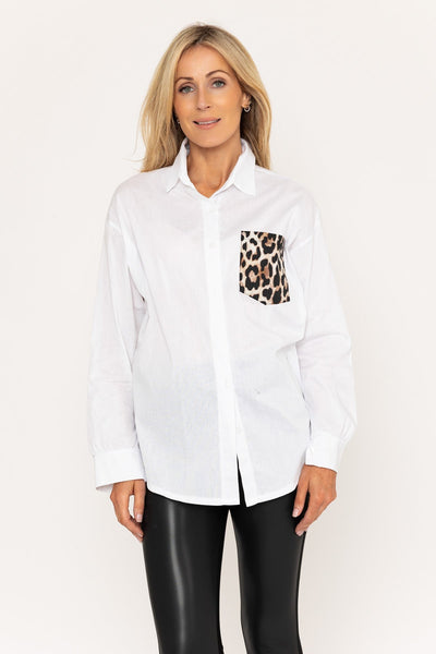 Carraig Donn Animal Print Pocket White Shirt