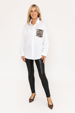 Carraig Donn Animal Print Pocket White Shirt