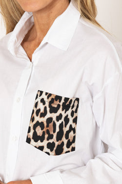 Carraig Donn Animal Print Pocket White Shirt