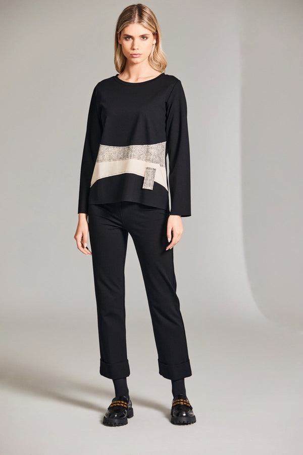 Carraig Donn Appliquee Long Sleeve Black Top