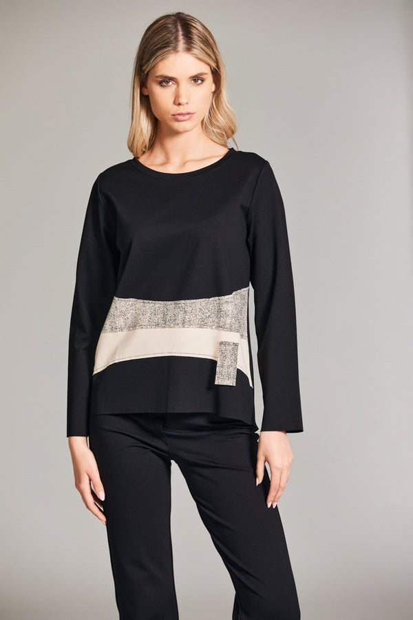 Carraig Donn Appliquee Long Sleeve Black Top