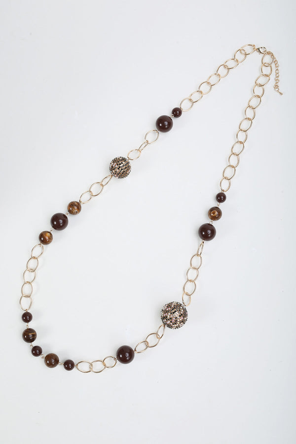 Carraig Donn Bead & Chain Long Necklace in Burgundy