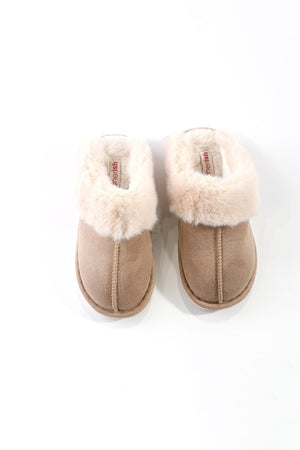 Beige Faux Suede Mule Slippers