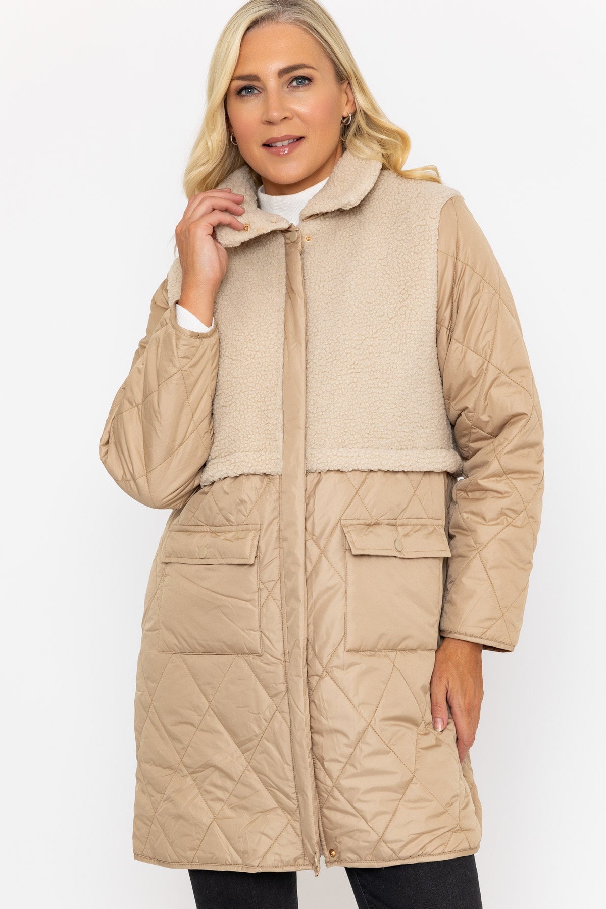 Beige Quilted Jacket With Contrast Fabric Ladies Jackets Carraig Donn