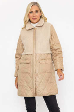 Carraig Donn Beige Quilted Jacket With Contrast Fabric