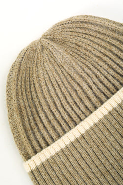 Carraig Donn Beige Ribbed Beanie With Stripe Hem