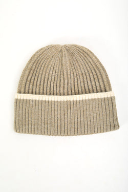 Carraig Donn Beige Ribbed Beanie With Stripe Hem