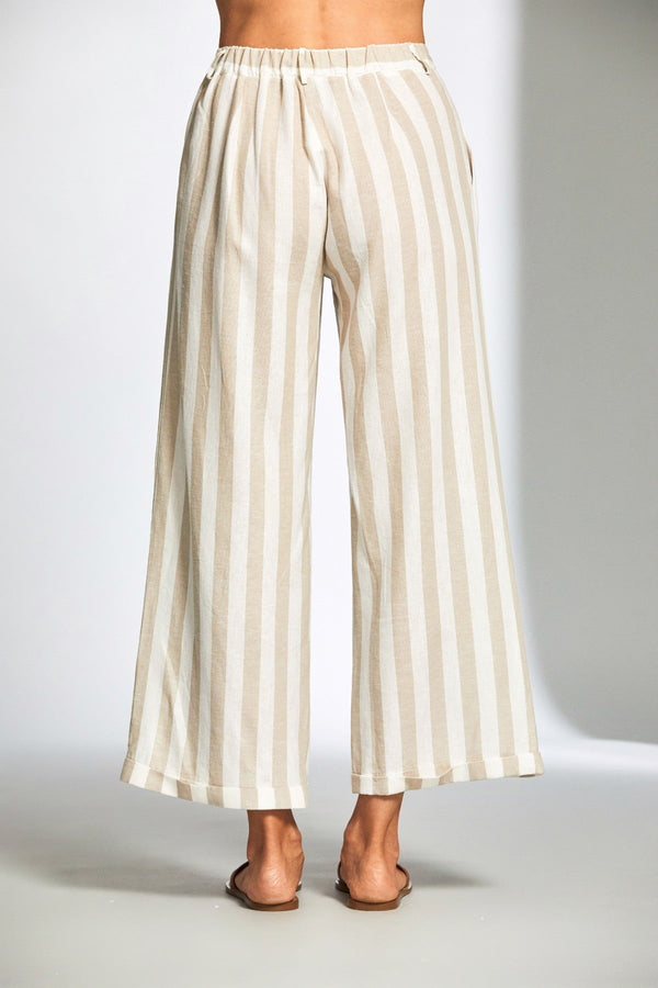 Carraig Donn Beige Stripe Linen Wide Leg Trousers