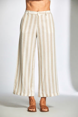 Carraig Donn Beige Stripe Linen Wide Leg Trousers