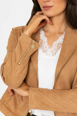 Carraig Donn Beige Suedette Zip Jacket