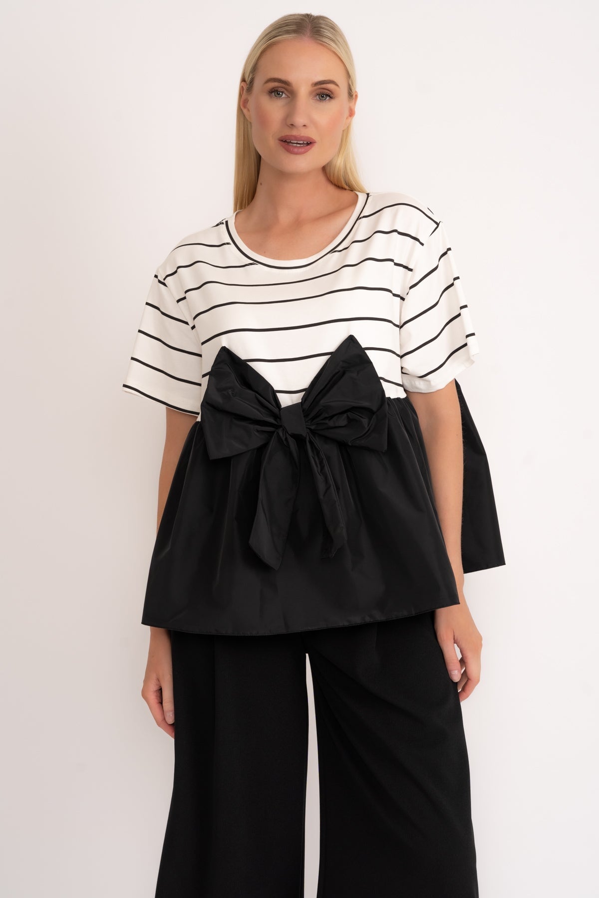 Black Bow Peplum T Shirt Ladies Tops Carraig Donn