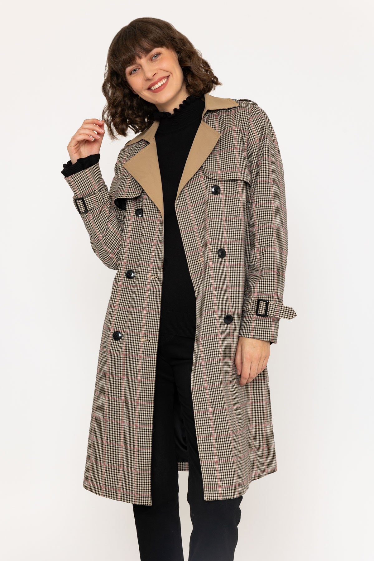 Black Check Trench Coat Ladies Trench Coat Carraig Donn