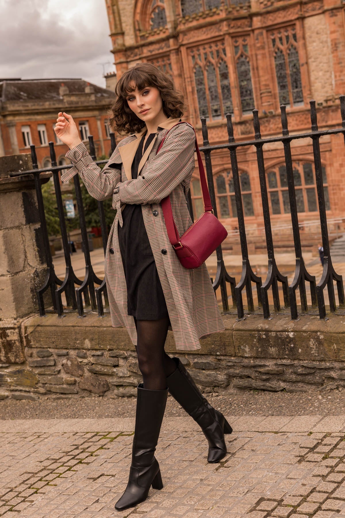 Ladies checked trench coat sale