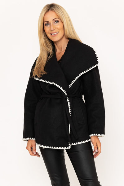 Carraig Donn Black Coat With Contrast Edging