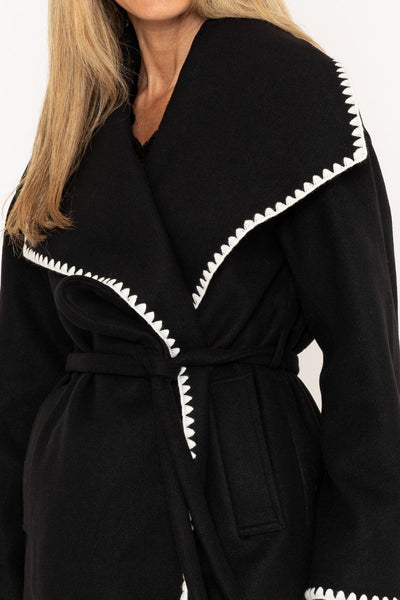 Carraig Donn Black Coat With Contrast Edging