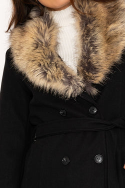 Carraig Donn Black Faux Fur Trim Coat