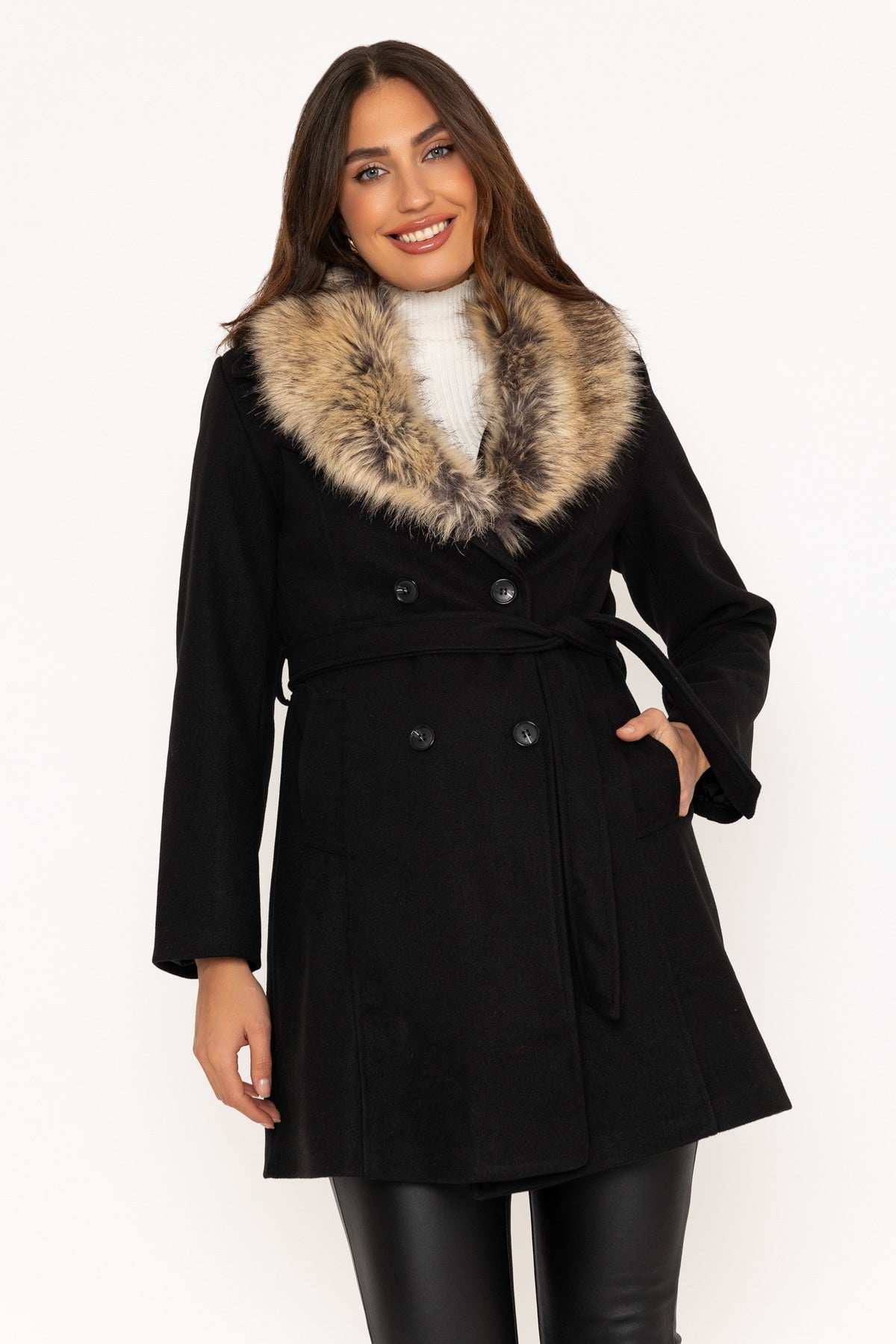 Black Faux Fur Trim Coat Ladies Coats Jackets Carraig Donn