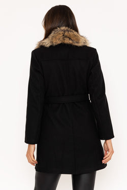 Carraig Donn Black Faux Fur Trim Coat