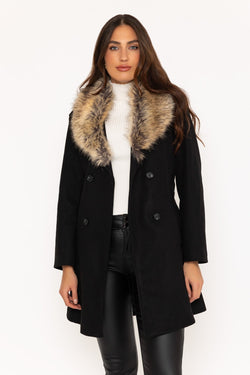 Carraig Donn Black Faux Fur Trim Coat