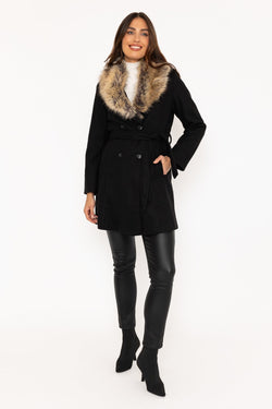 Carraig Donn Black Faux Fur Trim Coat