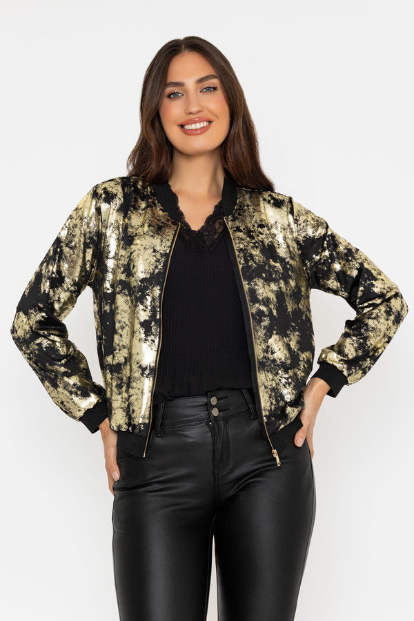 Carraig Donn Black & Gold Metallic Bomber Jacket