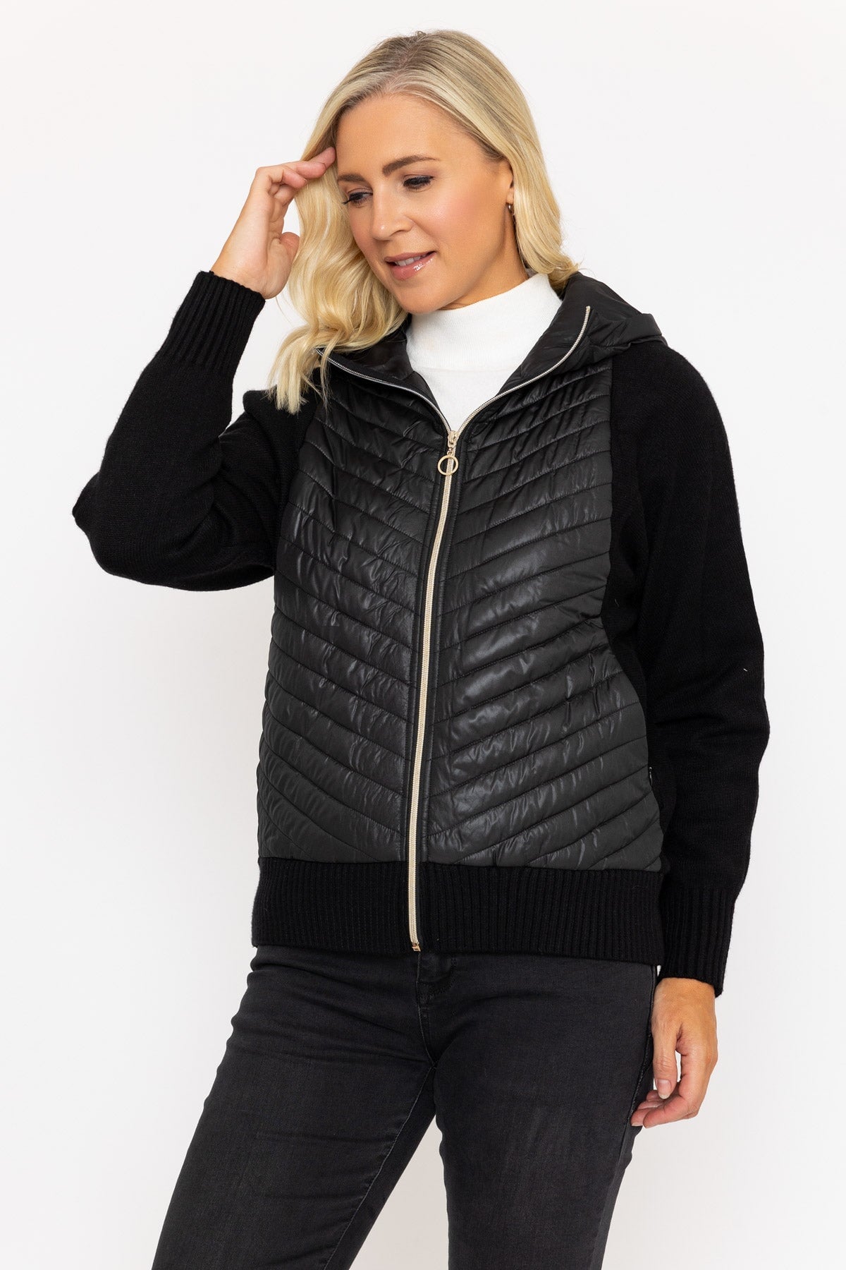 Black Knitted Hybrid Jacket Ladies Coats Jackets Carraig Donn