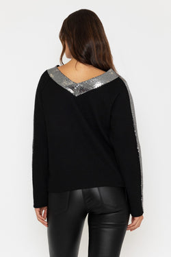 Carraig Donn Black Long Sleeve Sequin Trim Top