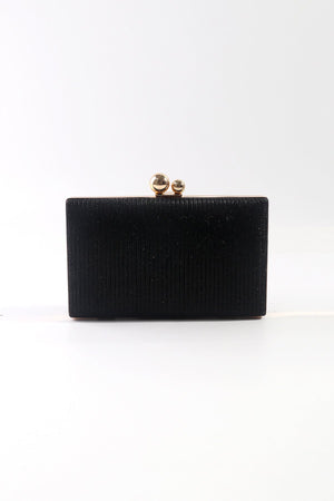 Black Lurex Hard Shell Clutch