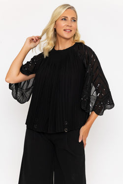 Carraig Donn Black Pleated Beaded Top